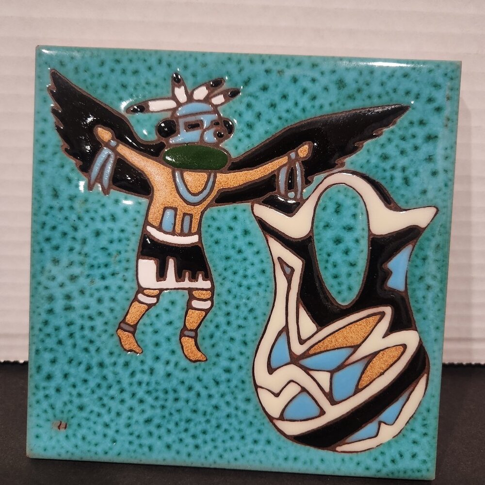 Vintage Earthtones Southwestern Native American Ceramic Tile Trivet 1996